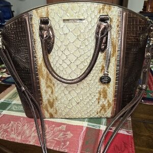 Brahmin NWO Tags Large Honey Carlisle Leather Satchel/Crossbody 15x12.5x4